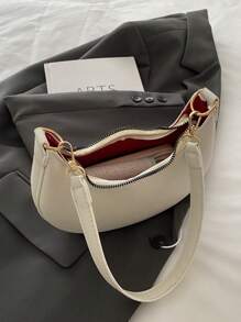 时尚、休闲、新月形 PU 手提包、便携、优雅拉链单肩包。适合购物、钱包、学生、年轻女性、办公室女性。非常适合办公室、大学、工作、商务、通勤、户外活动、旅行和野餐。 - 米色 - 查看 6