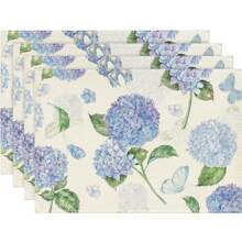1-Piece, 4-Piece, 6-Piece Fresh Purple Floral Spring Series Placemats, 30 * 45cm Asymmetric, Animal, Plant Pattern Table Decoration, Spring Holiday Tablecloth Table Mat, Coaster Suitable For Family Parties, Kitchen Decoration, Restaurant, Company Gatherings