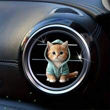 3pcs Cute Cat Car Ventilation Air Freshener Clip - Creative Hoodie Cat, Milk Tea Cat, Bell Cat Designs, 2D Acrylic Car Ventilation Decoration Clip, Comes With Aromatherapy Sheet, Deodorization + Random Scents, Car Air Freshener, Car Interior Decoration, Perfect Gift For Family And Friends