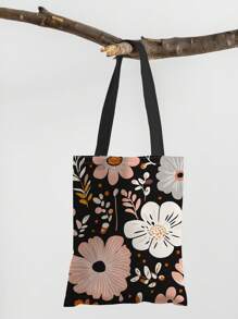 1 Stück Blumen Muster Handtasche, Schultertasche mit großer Kapazität, Damen Lässig Tragetasche, Segeltuch Tasche für Arbeit, Schule, Einkaufen