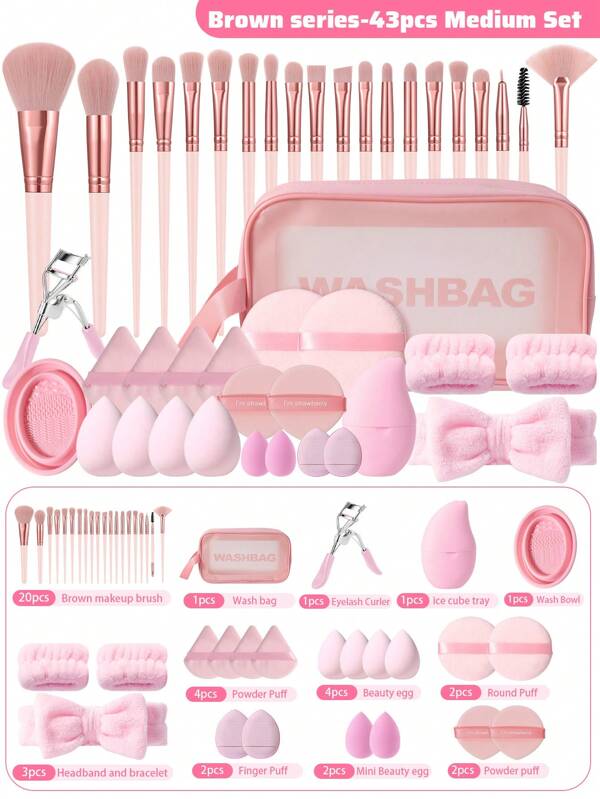 43PCS All-In-One Makeup & Skincare Kit | 20pcs Makeup Brushes + 16pcs Makeup Tools + 5pcs Skincare Tools (Ice Mask/Hairband) | Waterproof Travel Bag & Pro Eyelash Curler | Gift Set For Women/Daily Use.10/16/22/25/33/43PCS