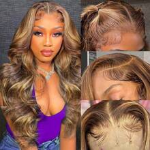 34 Inch 200% Density Highlight 13x4 Human Hair Lace Front Wigs Human Hair Pre Plucked Body Wave Glueless Wigs Human Hair For Black Women  4/27 Colored 13x4 Human Hair Lace Front Wigs - SP4/27 - 查看 2