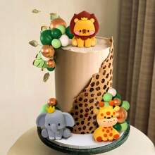 LaVenty Jungle Gender Reveal Cake Decoration Jungle Animals Cake Decoration Wild One Cake Decoration Two Wild Cake Topper Giraffe Monkey Cake Topper - Multicolor - View 10