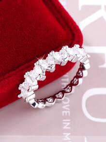 1pc Sparkling Delicate Multi-Heart White Zirconia Stone Ring, Suitable For Women, Wedding, Engagement, Daily Wear