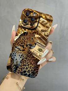 1 pieza Funda de teléfono con ojos de ángel de unicolor con diseño de dinero y estampado de leopardo compatible con iPhone 16/16 PLUS/16 PRO/16 PRO MAX