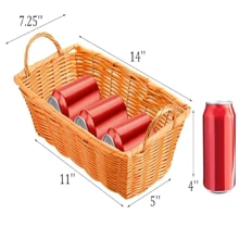 6 Pcs Poly Wicker Bread Basket With Handle, 14 Inch Rectangular Imitation Rattan Fruit Storage Baskets - Stackable Empty Gift Basket For Vegetables, Food Serving, Display, Outdoor, Orange - Brown - View 2