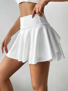 High Waist White Tennis Skort, 2 In 1 Anti-Flashing Golf, Badminton, Fitness Shorts Skirt With Pockets, Summer Sports Skirt Leggings, Side Pockets Outdoor Running Exercise New Women Skort - White - View 6