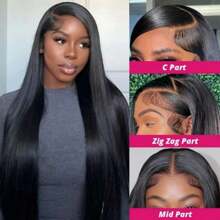 13x4 Straight Lace Front Lace Transparent Glueless Wigs Brazilian Human Hair Pre Plucked Hair Wigs Natural Black Color - Black - View 6