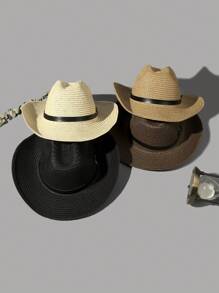 男女通用经典复古透气弧形帽檐草帽，可折叠轻便，适合春夏季