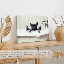 1pc Canvas Animal Painting, Indoor Wall Art Decor, Bats With Shower Foam In Bathtub Prints, Suitable For Cafe, Office, Living Room, Bathroom, Dining Room, Dormitory Or Kitchen Decoration Gifts Birthday Graduation
