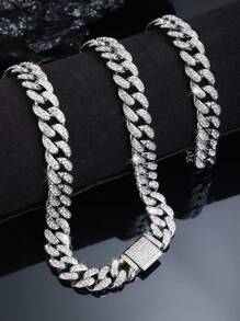 Set de 2 piezas con Collar de Cadena Cubana + Pulsera, Set de Joyería de Estilo Hip Hop con Gargantilla y Pulsera, Joyería Unisex para Regalos de Fiesta, Regalo Perfecto para el Día del Padre/Cumpleaños/Hijo/Novio