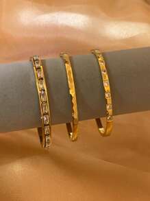 1pc Luxury Zirconia Stainless Steel Vacuum Plated Non-Fading Bracelet, Elegant & Unique Design Suitable For Women, Party, Engagement, Gift