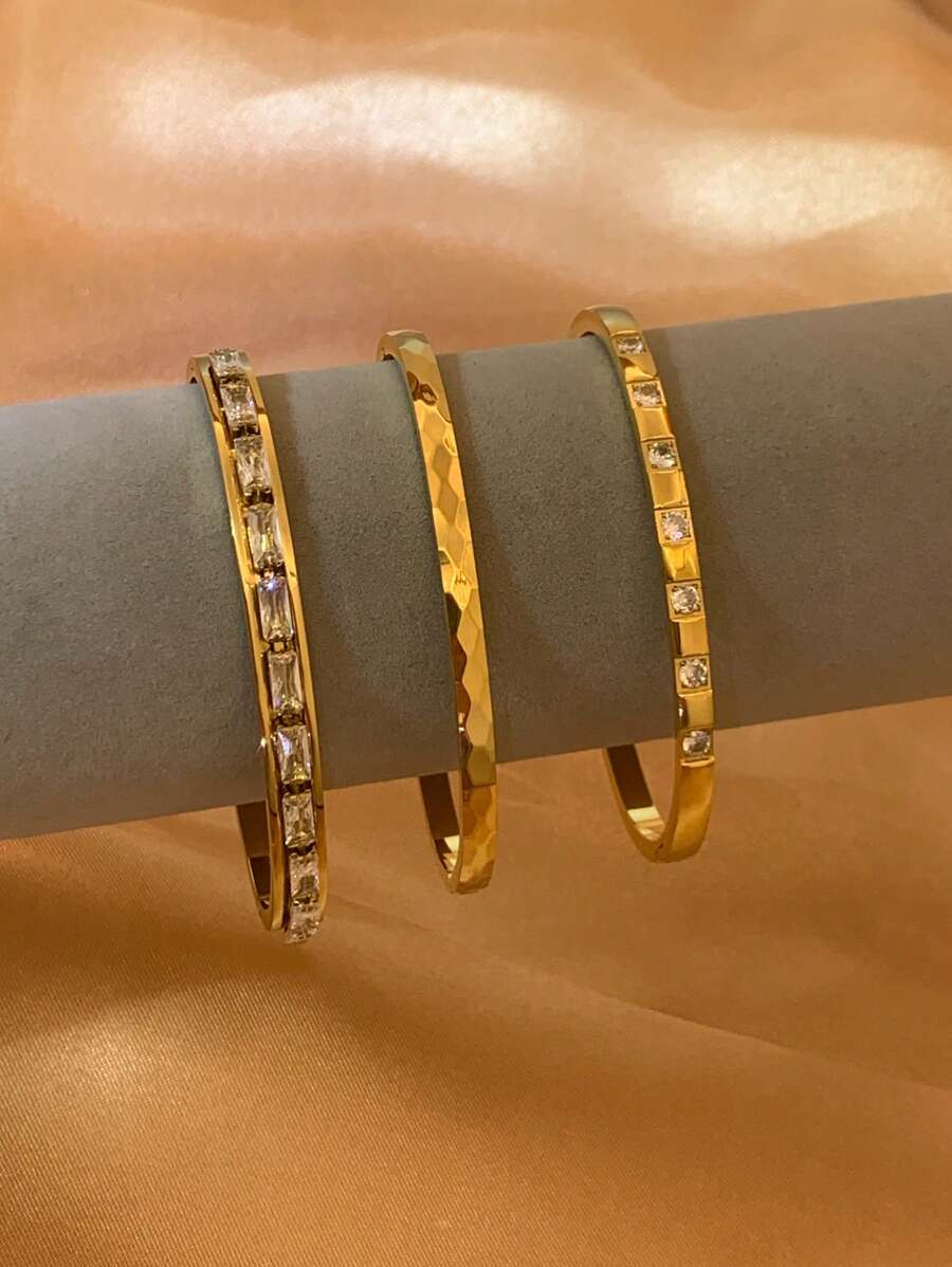 1pc Luxury Zirconia Stainless Steel Vacuum Plated Non-Fading Bracelet, Elegant & Unique Design Suitable For Women, Party, Engagement, Gift