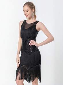Ladies' Sequined Fringe Skirt Latin Dance Skirt Shining Fringe Latin Dance Rumba Tea Tango Dance Stage Performance Skirt Ball Dress