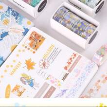 5 Rolls/Box, Floral Pattern Coloured Tape Material Decorative Stickers And Paper Tape, Journaling Stickers, Creative Masking Tape, Scrapbook Decorating, Journaling Decorating, Arts And Crafts Project Decorating, Collage Decorating Back To School