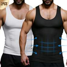 Pack 2 Chalecos Deportivos Hombre 2025 - Compresión Térmica Quema Grasa + Poliéster Elástico Ultraligero (Negro Carbón/blanco) - Chaleco Moldeador Abdomen para Gym/Running/Calle - Tecnología Dry-Fit con Pruebas en Clima Tropical - Negro - Ver 1