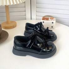 Children's Fashion Bow Decor Solid Color Thick Sole Leather Boots