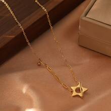1pc 18K Stainless Steel Star & Moon Design Chain Necklace, Fashionable Jewelry Suitable For Festivals, Parties, Dates, And Office Wear - Yellow Gold - View 8