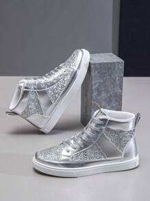 Men's Fashionable Casual Sports Sneakers, Canvas High-Top Chunky Sneakers, Breathable