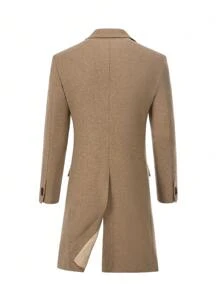 Men's Winter Trench Coat Long Sleeve Peak Lapel Double Breasted Quilted Long Overcoat Jacket Wool Pea Coat Slim Fit Dinner Prom Party HALLOWEEN Costumes For Men XS-3XL - 卡其色 - 查看 2