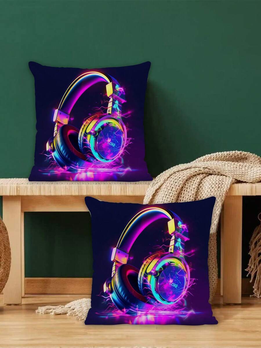 2 szt. Neonowa poduszka do gier, kontroler do gier, poduszka na słuchawki, poduszka w stylu rustykalnym, dekoracja domu, kwadratowa sofa, salon, sypialnia, łóżko, sofa, krzesło, poduszka, uniwersalna na wszystkie pory roku (bez wypełnienia)