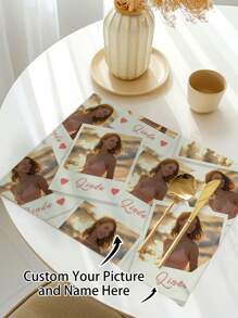 1pc Customized Photo Placemats, Personalized Name Printed Heat Resistant Kitchen Mats For Dining Table, Home Party Decoration
