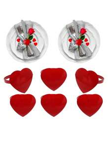 2 件情人节金属心形餐巾环，红色心形餐巾架，适用于餐厅餐桌装饰