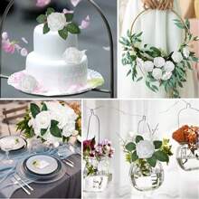25 pièces de fleurs artificielles, roses en mousse d'ivoire factices à l'aspect naturel avec tiges pour bouquets de mariage DIY, centres de table pour la douche de mariée, arrangements, décorations de tables de fête, décoration florale pour la maison