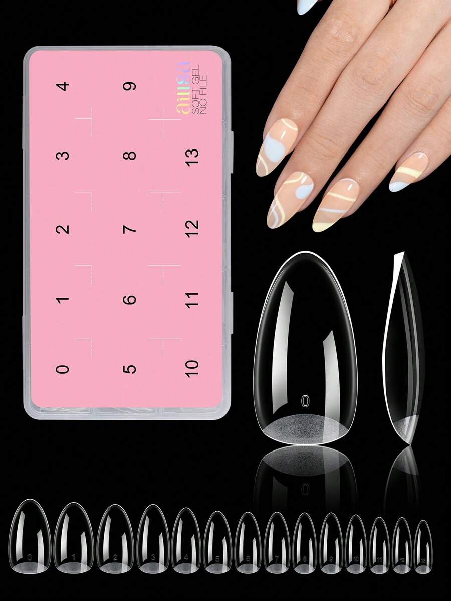 Aillsa 2.0 Upgraded Soft Gel Nail Tips - Built-In C-Curve Medium Almond Full Cover Nail Extensions Ultral Thicker Acrylic Nails Tips Strong Clear 140Pcs Pre-Sculpted Press-On Nails With Matte Underside False Nails For Flat Nails - Clear - View 1
