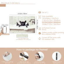 1pc Canvas Animal Painting, Indoor Wall Art Decor, Bats With Shower Foam In Bathtub Prints, Suitable For Cafe, Office, Living Room, Bathroom, Dining Room, Dormitory Or Kitchen Decoration Gifts Birthday Graduation