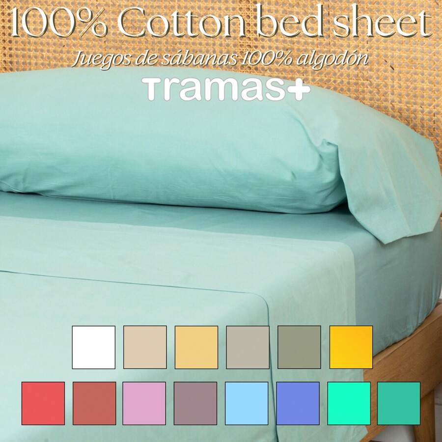 Bộ ga trải giường TRAMAS+ 100% cotton, gồm ga trải giường vừa vặn, ga trải giường trên cùng và vỏ gối, Bộ đồ giường mềm mại và thoáng khí, Chứng nhận STANDARD 100 của OEKO-TEX - ✅ Giao hàng 24/72h đến Tây Ban Nha (lục địa) - Xanh - Xem 1