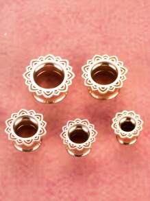 1 par de dilatadores de oreja vintage con diseño de flor hueca - Dilatadores de oído - Ver 2