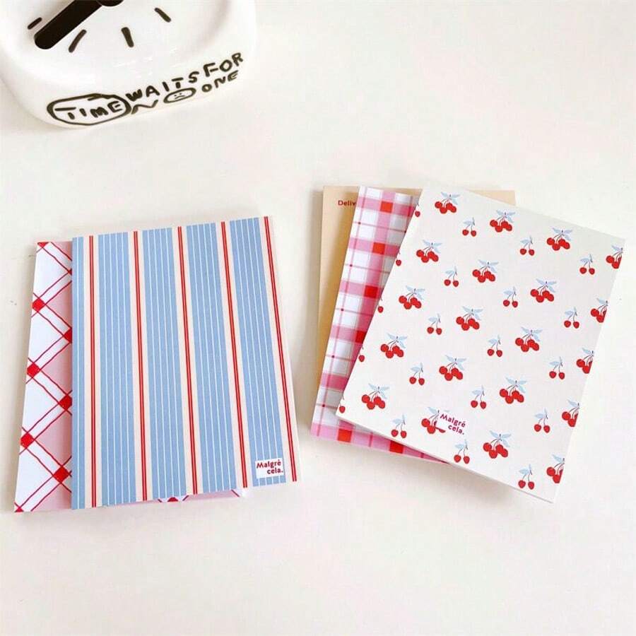 Cuaderno de estudiante con diseño geométrico de patrón de cereza, estilo INS, bloque de notas minimalista y antiadherente