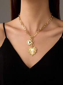 1pc Mother's Day Love You Heart Letter Pendant Necklace For Ladies, Fashion High-End Gift Suitable For Holiday, Birthday, Banquet, Wedding, Or Daily Wear