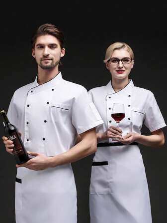 Men's Catering Restaurant Bakery Chef Uniform, Short Sleeve Kitchen Workwear For Food Service, Summer