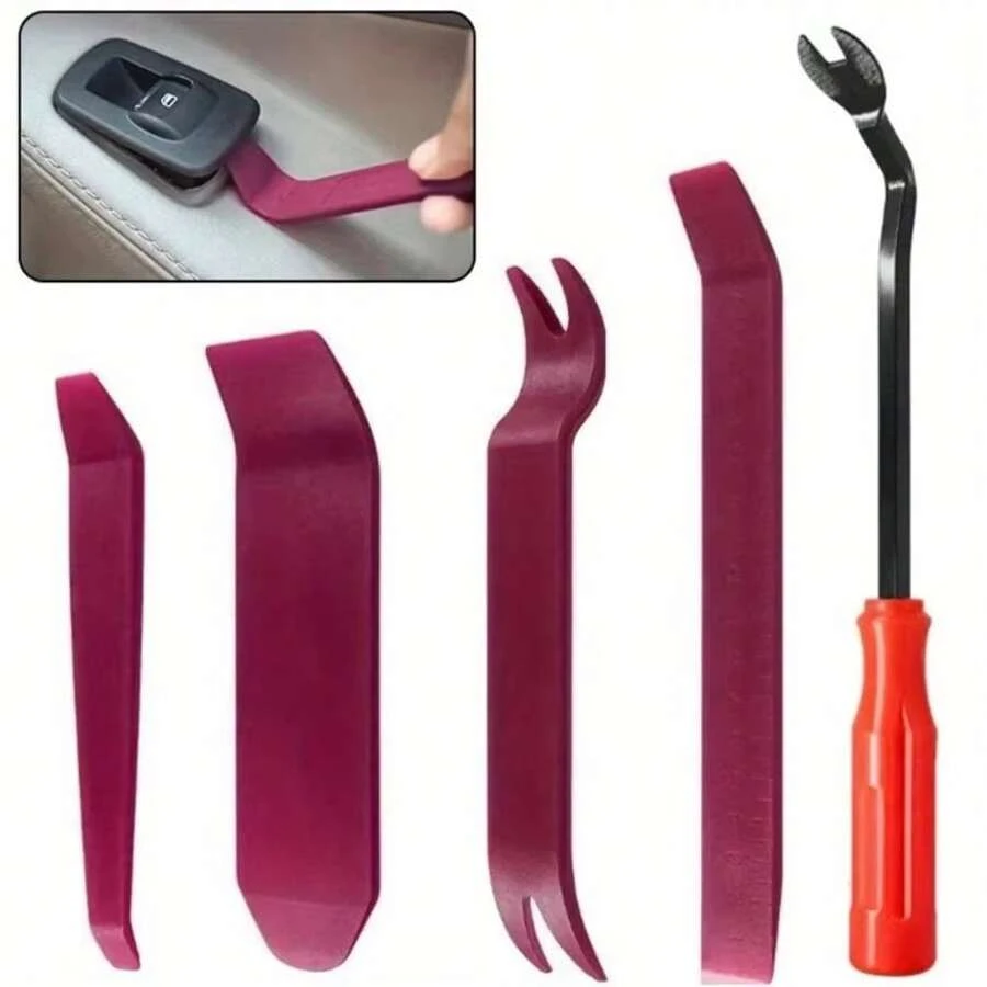 5pcs/Set Car Panel Removal Tools Automobile Radio Panel Door Clip Trim Dash For Audio Removal Installer Pry Repair Tool Set - Burgundy - View 1