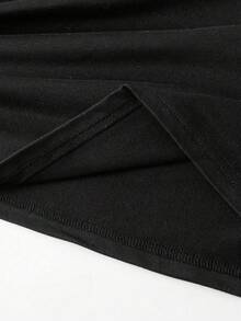 大码女式休闲字母印花 T 恤 LA MAMA MAS BONITA 图案 T 恤女式上衣 - 黑色 - 查看 4