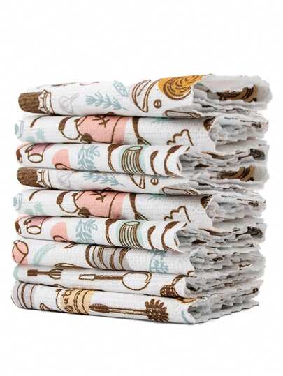 Juego de 5/10 toallas de cocina impresas, talla grande gruesas para una mejor absorción del agua y prevención de la pérdida de cabello. Paños de limpieza multifuncionales para eliminar manchas de grasa y marcas de agua