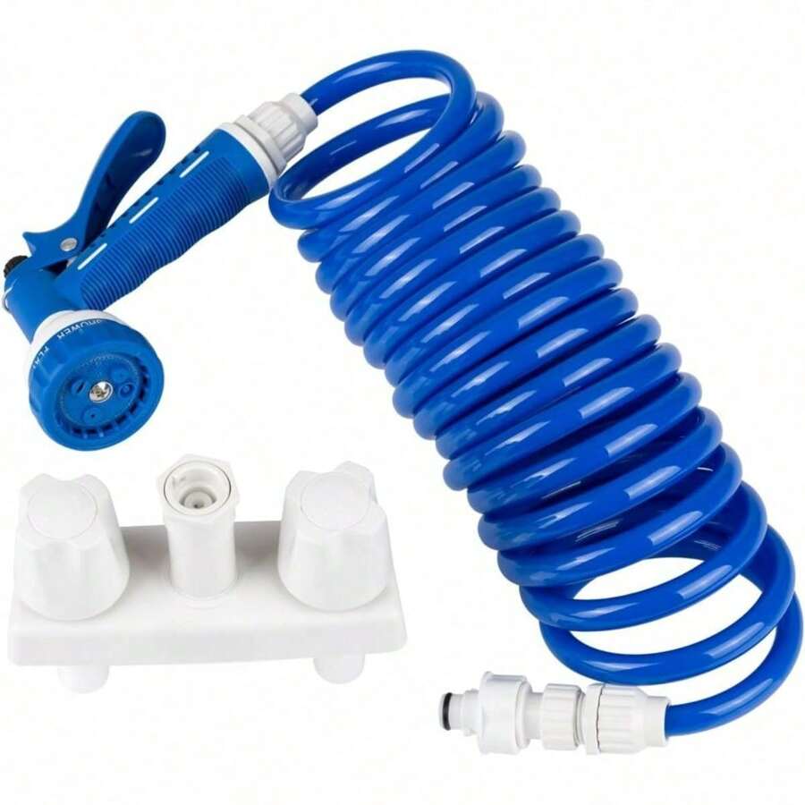 Dura Faucet RV Exterior Spray Kit - 15ft Hose With 7 Spray Modes & Lockable Dock (Black)