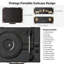 SILWISUN Vinyl Record Player 3-Speed Bluetooth Portable Suitcase Belt-Driven Record Player With 2 Built-In Stereo Speakers Vinyl Vintage Turntable Phonograph Records Player With RCA Line Out, AUX Out