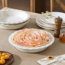 MALACASA Ceramic Baking Tray Set, Round Pie Dish With Bas-Relief,  White With Honeycombed Design, Baking Dish, Pie Pans, 1200ml - White - View 7