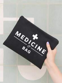 1pc Nurse Themed Cosmetic Bag Printed With Letters "Medican Bag" And Pill Pattern, Drug Storage Bag,Casual Style,Medical Staff Storage Bag, Thermometer Graphic Print, Hand Washable - Ideal For Medicationsuitable For Beaches, And Holidays, Camping, And Road Tripscosmetics Bag,Gifts For Friends And Teachers, Home Essentials, Bathroom Storage Bag,Mother's Day Gifts, Nurses' Day Gifts, Teacher Gifts - White - View 4