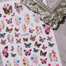 3 Pieces Of Spring And Summer Rose And Butterfly Flower Clusters Nail Stickers Disposable Self-Adhesive Back Adhesive Nail Stickers For Women DIY Art Decoration Accessories