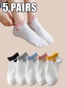 5 Pairs Women's Bubble Mouth & Heart Design Short Socks, Suitable For Spring/Summer - Multicolor - View 1
