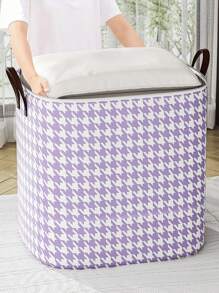 1PC Seasonal Clothing And Bedding Storage Bag, Purple Thousand Bird Grid Large Capacity Storage Bag, Zipper Storage Bag, Toy Storage Bag, Moving Storage Bag, Space Partition Tool, Clothing Partition Storage, Back To School Season Storage Bag, Foldable Storage Bag, Organizing Supplies, Household Storage, Multi Functional Storage Bag, White Women's T-Shirt, Pants, Winter Women's Clothing, Dress, Simple And Fashionable