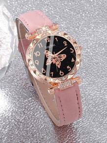 1pc Butterfly Leather Cute Watch Girls Kids Watch
