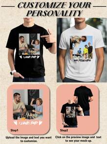 Customized Men's T-Shirt With Personalized Design - Input Your Text/Blessing/Fun Quote/Message, Upload Your Photo/Couple Photo/Loved One/Best Friend/Pet/Landscape/Family, Men's Black Short Sleeve Tee Ornamental, Dawg Stylish, Fashion, Hipster, Contracted, Easy Costume, Modest Fashion, Minimal Chic, Casual Custom, Unique, Personalized Ideal Gifts For Him Family, Boyfriend, Friends, Children