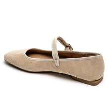 Suede Mary Jane Ballerinas With Adjustable Strap - Beige - View 3