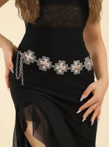 波西米亚复古金属链绿松石雕花腰带，土耳其蓝色亚克力腰链，可爱布艺腰链，适合所有季节