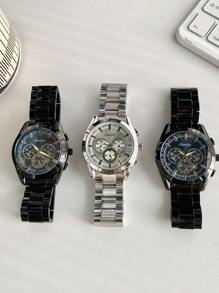 1 pieza de reloj de lujo de moda para hombre, reloj de cuarzo de acero inoxidable, reloj de hombre de negocios con visualización de fecha y día, reloj casual deportivo para hombre